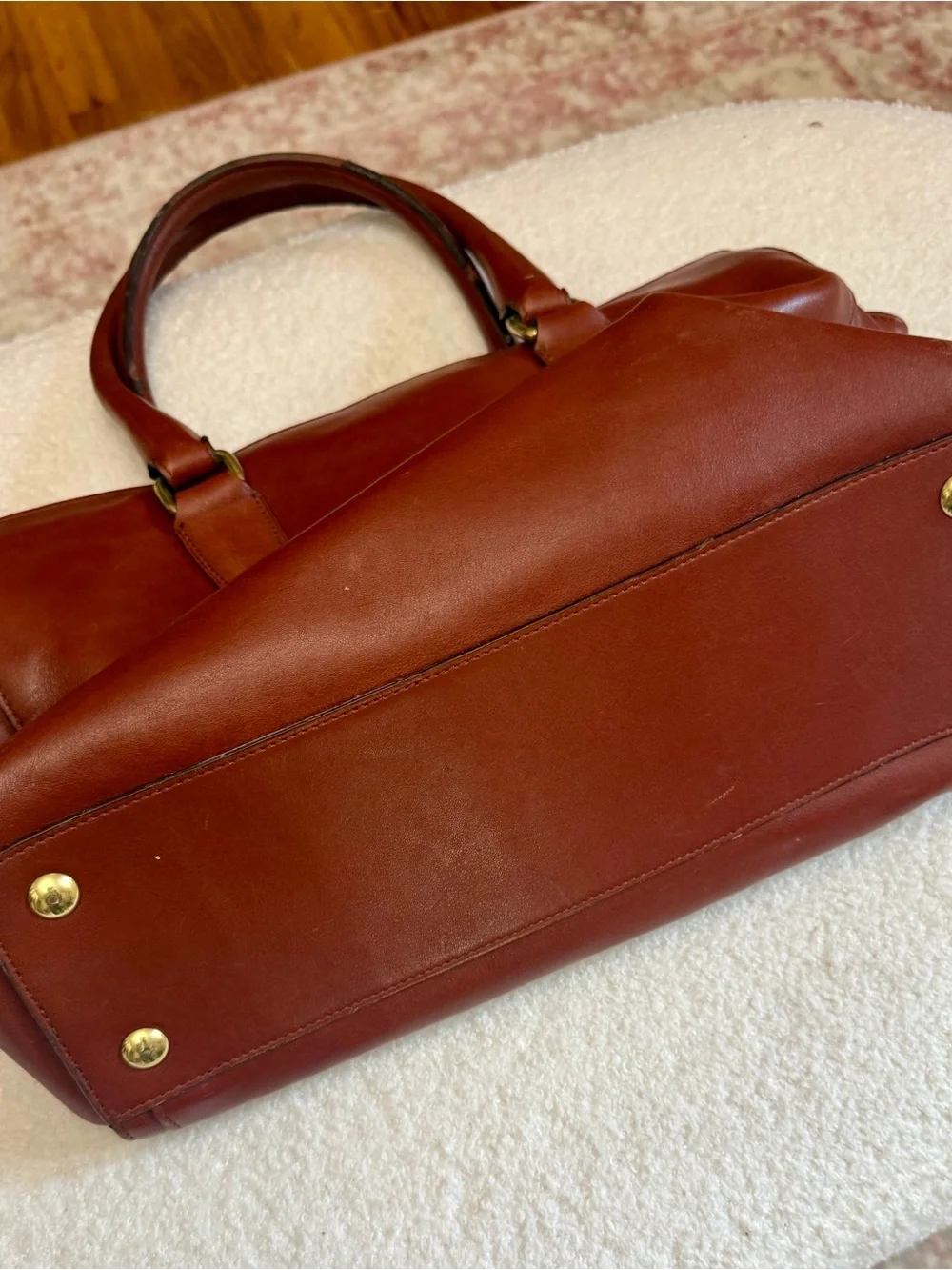 Structured Brown Leather Tote Handbag with Tassel Accent